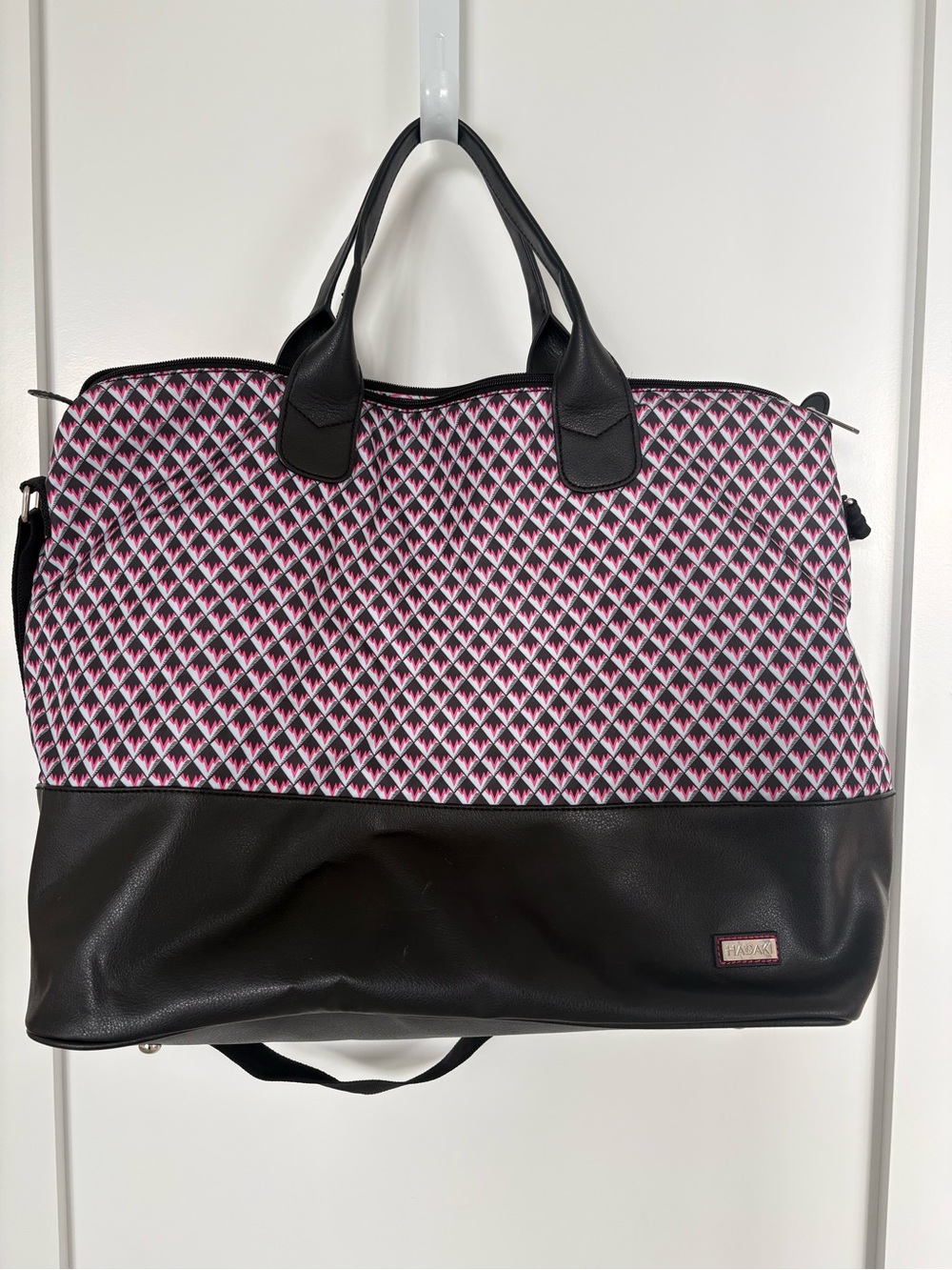 HADAKI by Kalencom Weekender Duffel Bag Pink Black Geometric Travel Shoulder